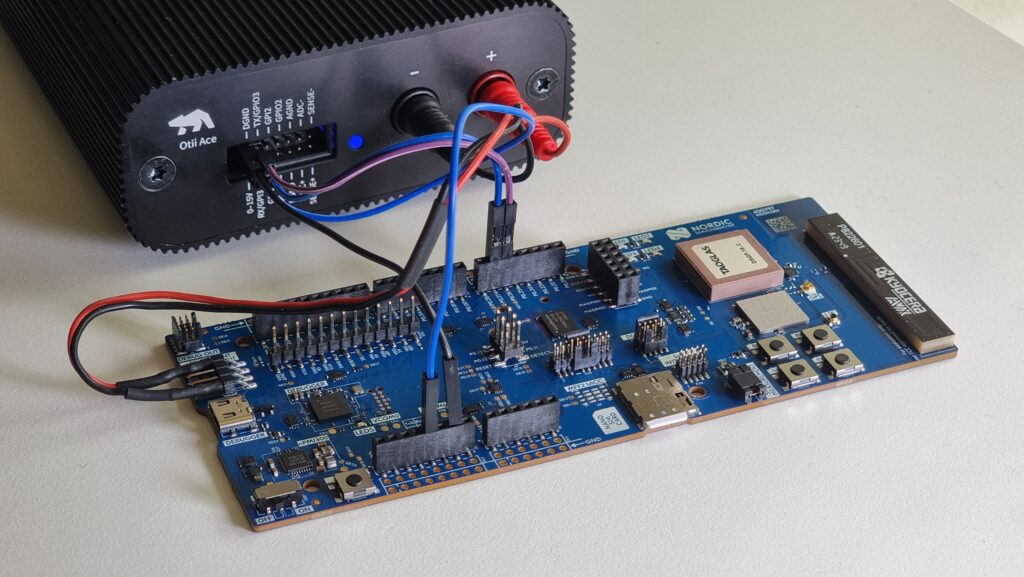 Power profiling of nRF9151-DK cellular IoT power saving modes with Otii Ace Pro.