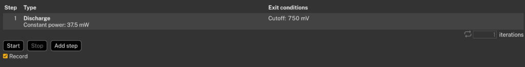 Otii Battery Toolbox setup for battery validation under the Constant Power option.