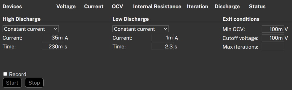 LoRa power profile discharge settings in Otii